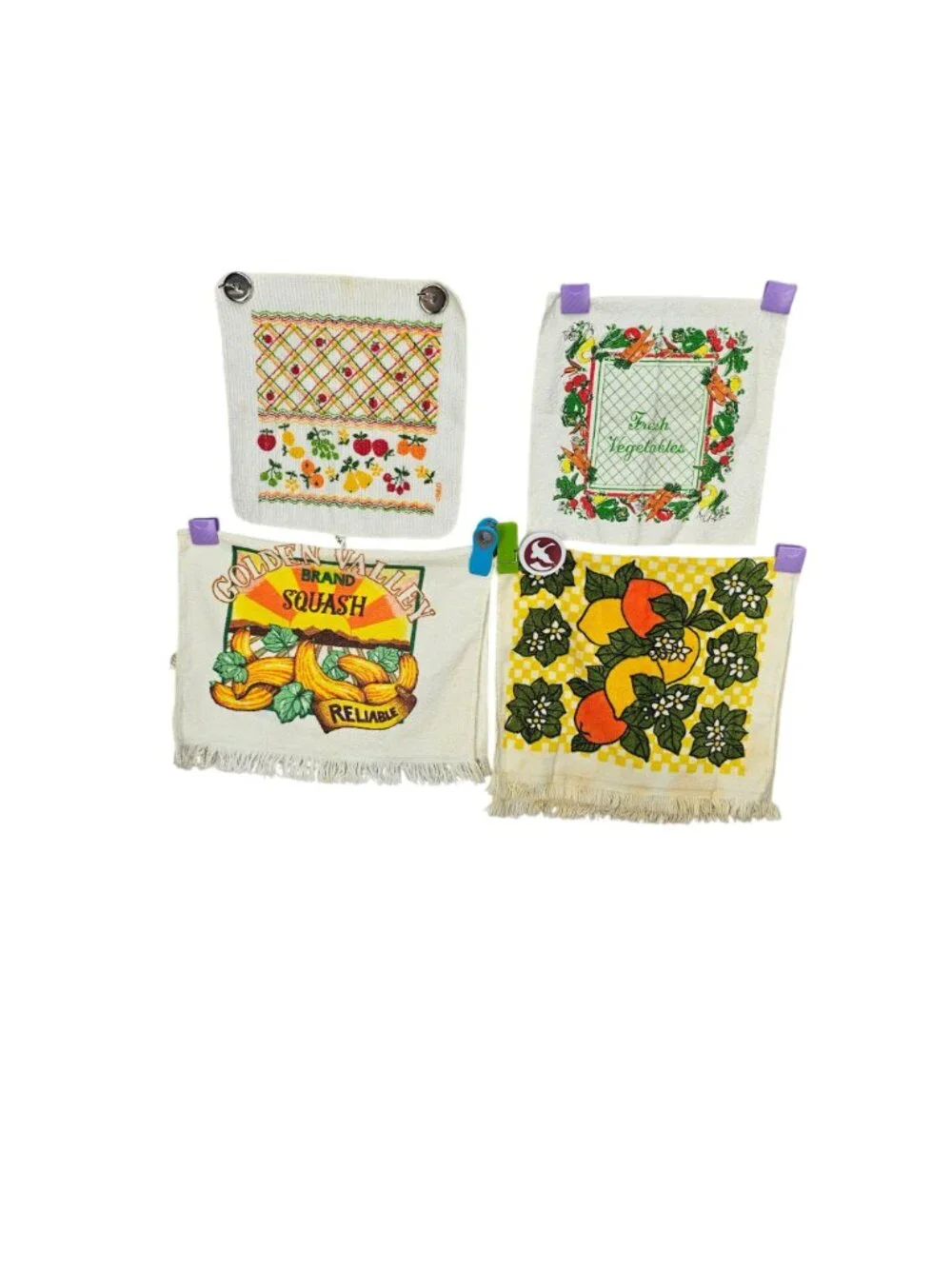 Vintage Kitchen Towels Set Of 4 Farmhouse Fruit & Vegetable Prints